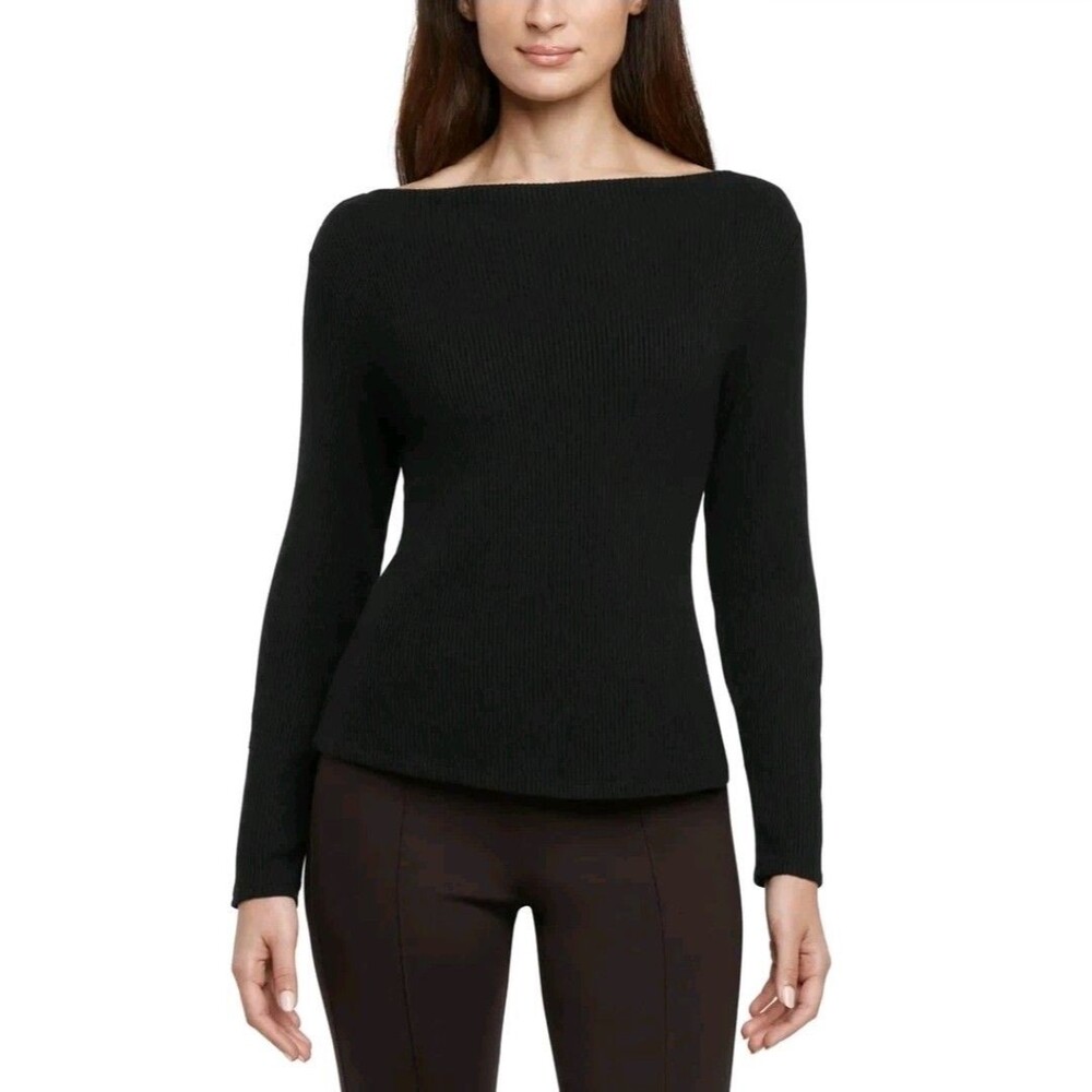 Banana Republic Women's Ribbed Long Sleeve Top Black  Size Medium NWT C5